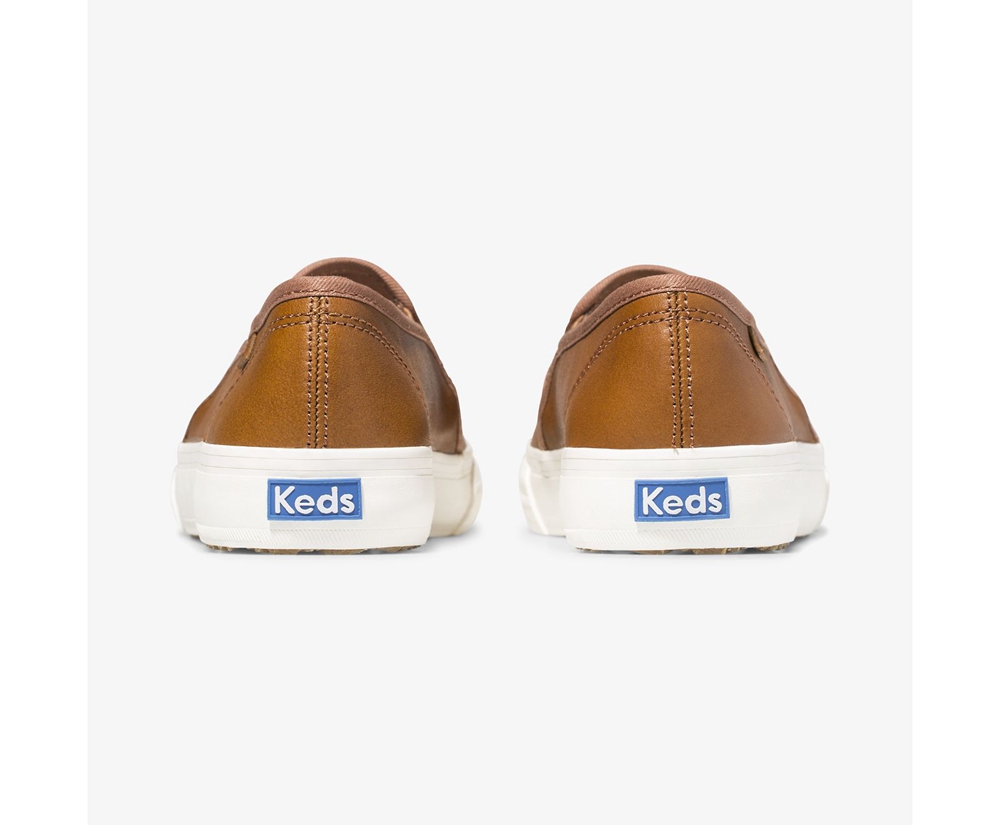 Slip Ons Keds Femme Marron - Double Decker Cuir - 967-TVQFZI